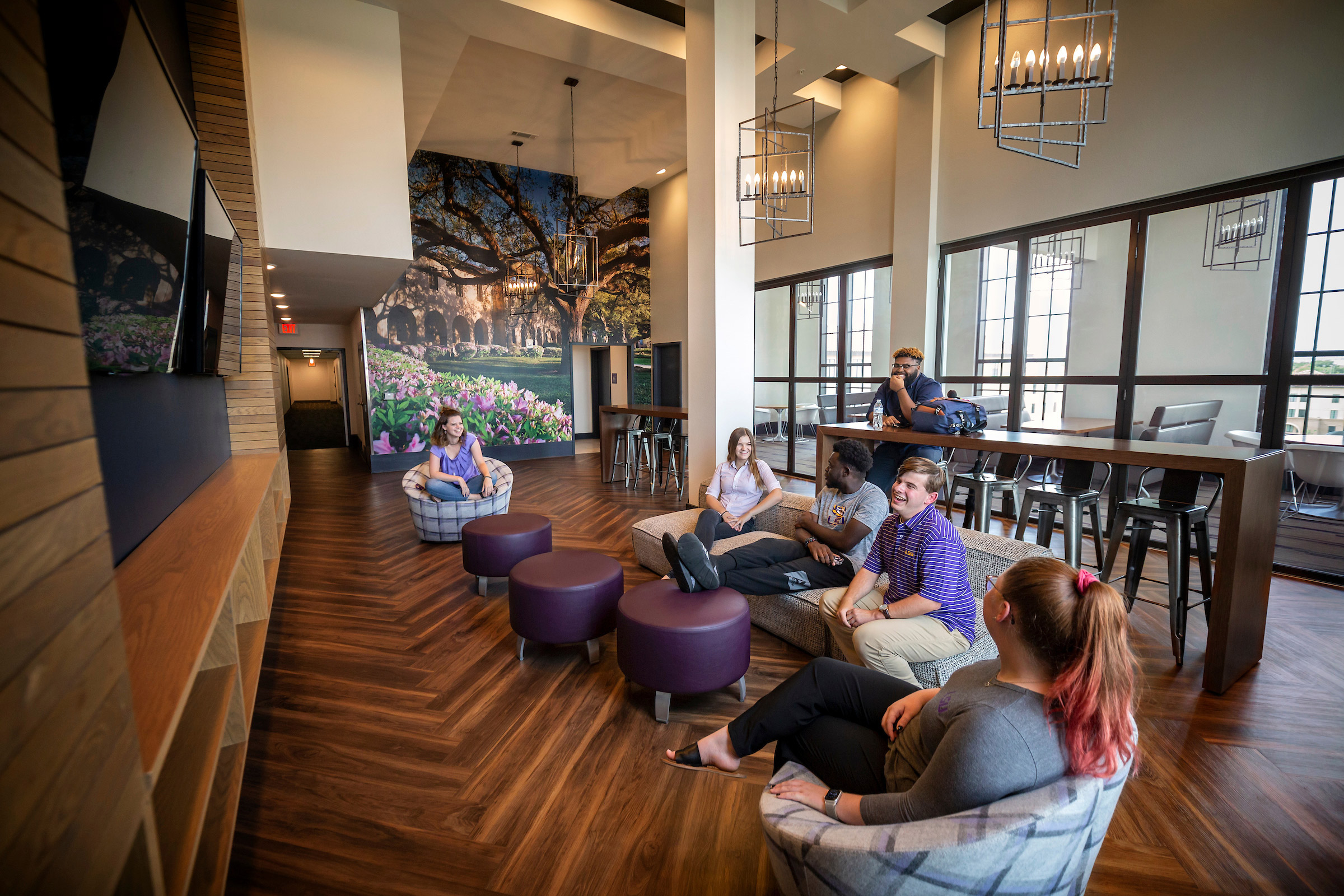 students in dorm lounge