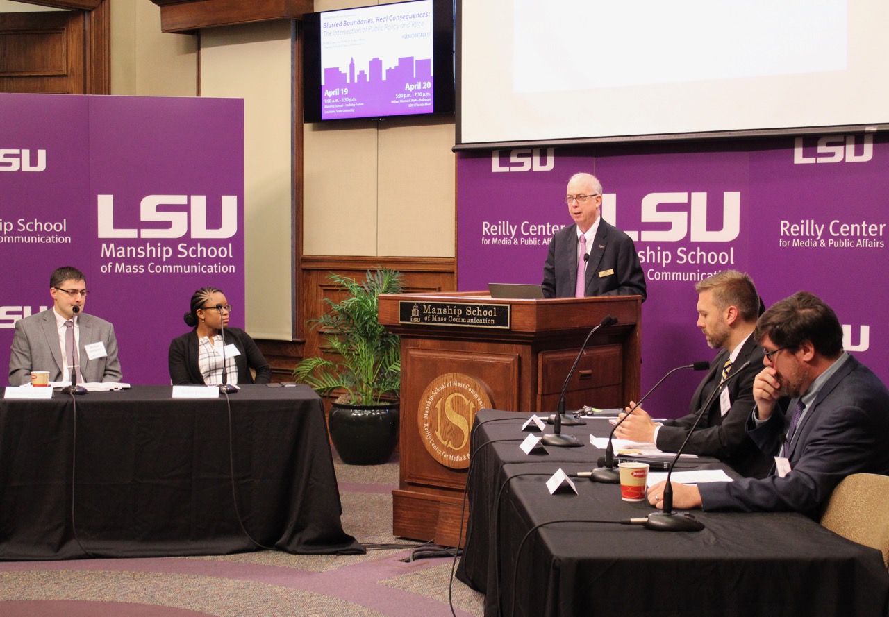 Image of a panel in the Holliday Forum of the Manship School